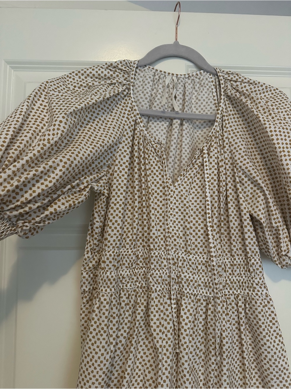 Anthropologie Beige Polka Dot Tiered Maxi Dress - Picture 3 of 4